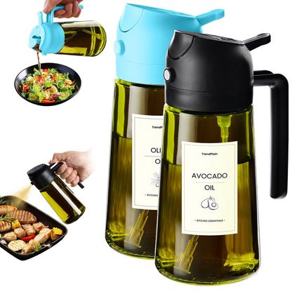 TrendPlain Butelka z dozownikiem oliwy z oliwek do kuchni, dozownik oleju 2 w 1 i rozpylacz oleju do gotowania, frytownicy powietrznej, sałatki, bez BPA, 470 ml (Czarny-1)