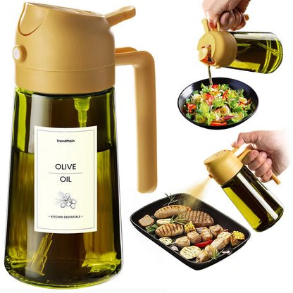 TrendPlain Butelka z dozownikiem oliwy z oliwek do kuchni, dozownik oleju 2 w 1 i rozpylacz oleju do gotowania, frytownicy powietrznej, sałatki, bez BPA, 470 ml (Czarny-1)