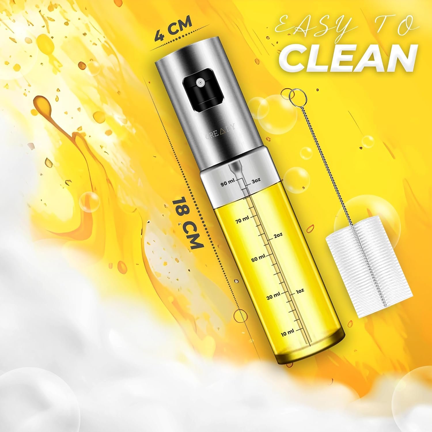 CREADY® | Spray, olej, pojemnik ze stali nierdzewnej 100 ml | Dozownik oleju w sprayu | Dozownik oleju w sprayu do frytkownic powietrznych | Olej w sprayu | Spryskiwacz na olej | Dozownik oleju