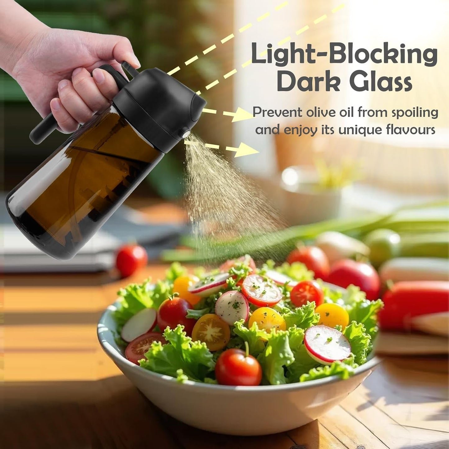 Butelka z rozpylaczem oleju z blokadą światła, dozownik oliwy 2 w 1 rozpylacz oleju jadalnego 470 ml, Spray Oleju Kuchennego, Olej w sprayu, Spryskiwacz na olej, Dozownik oleju, grilla