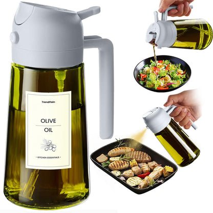 TrendPlain Butelka z dozownikiem oliwy z oliwek do kuchni, dozownik oleju 2 w 1 i rozpylacz oleju do gotowania, frytownicy powietrznej, sałatki, bez BPA, 470 ml (Czarny-1)