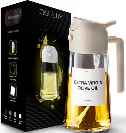 CREADY Czarny Spray Oleju Kuchennego 470ml | Dozownik Oleju Spray 2 w 1 | Frytownica Powietrza Spray Oleju | Spray do olejów | Spray do spryskiwacza | Spray do oleju | Dozownik oleju