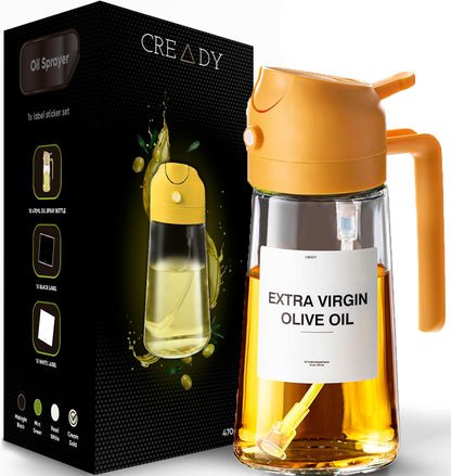 CREADY Czarny Spray Oleju Kuchennego 470ml | Dozownik Oleju Spray 2 w 1 | Frytownica Powietrza Spray Oleju | Spray do olejów | Spray do spryskiwacza | Spray do oleju | Dozownik oleju