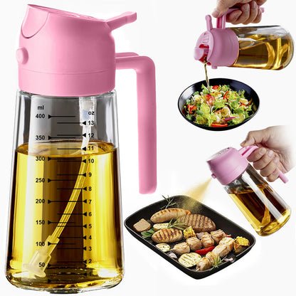 TrendPlain Butelka z dozownikiem oliwy z oliwek do kuchni, dozownik oleju 2 w 1 i rozpylacz oleju do gotowania, frytownicy powietrznej, sałatki, bez BPA, 470 ml (Czarny-1)