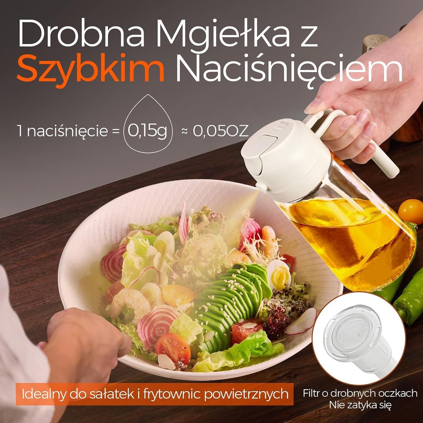 YARRAMATE 2 w 1 rozpylacz oleju jadalnego, butelka z rozpylaczem 470 ml, nadaje się do kontaktu z żywnością, spray na olej do gotowania, wysokiej jakości oleju do kuchni(biały)