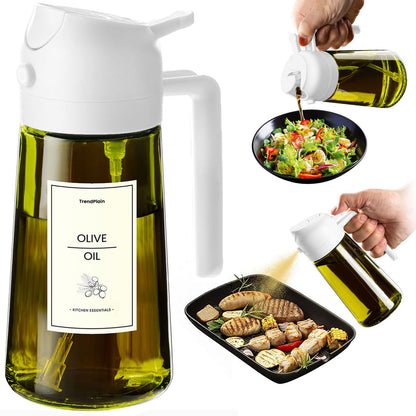 TrendPlain Butelka z dozownikiem oliwy z oliwek do kuchni, dozownik oleju 2 w 1 i rozpylacz oleju do gotowania, frytownicy powietrznej, sałatki, bez BPA, 470 ml (Czarny-1)