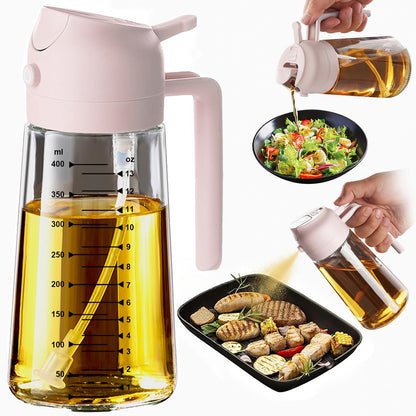 TrendPlain Butelka z dozownikiem oliwy z oliwek do kuchni, dozownik oleju 2 w 1 i rozpylacz oleju do gotowania, frytownicy powietrznej, sałatki, bez BPA, 470 ml (Czarny-1)