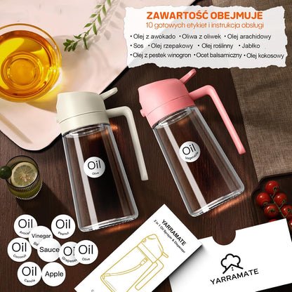 YARRAMATE 2 w 1 rozpylacz oleju jadalnego, butelka z rozpylaczem 470 ml, nadaje się do kontaktu z żywnością, spray na olej do gotowania, wysokiej jakości oleju do kuchni(biały)