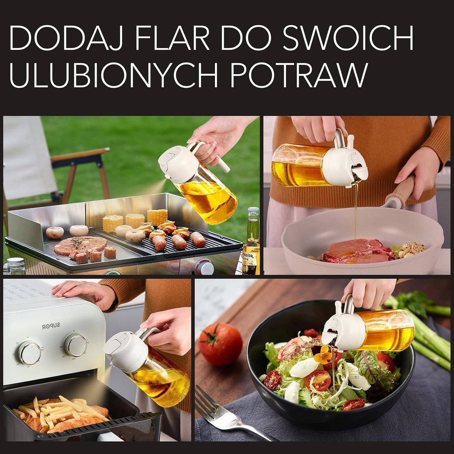 YARRAMATE 2 w 1 rozpylacz oleju jadalnego, butelka z rozpylaczem 470 ml, nadaje się do kontaktu z żywnością, spray na olej do gotowania, wysokiej jakości oleju do kuchni(biały)